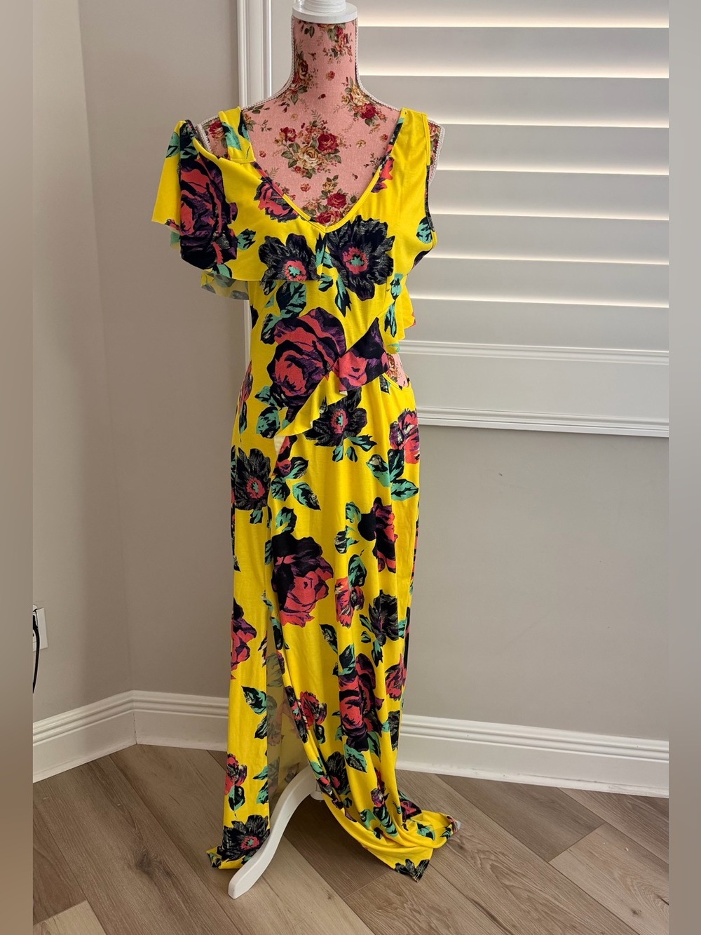 ASOS Yellow One-Shoulder cutout Floral Maxi Dress